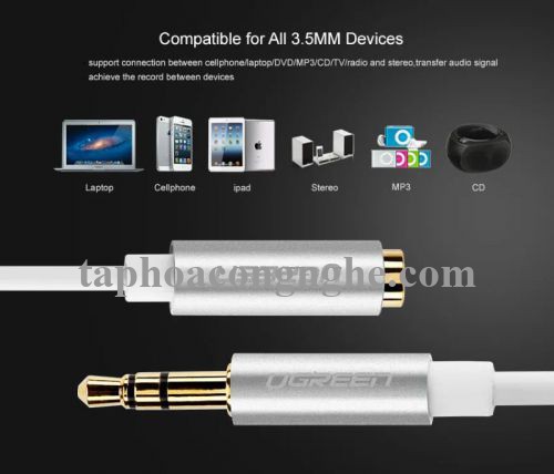 Ugreen 10773 0.5M màu Trắng Cáp âm thanh 3.5mm nối dài đầu nhôm AV118 30010773